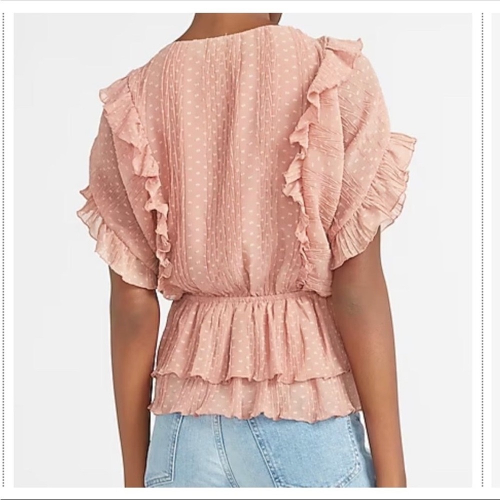 Express Pink Ruffle Swiss Dot Peplum Blouse Sz XL